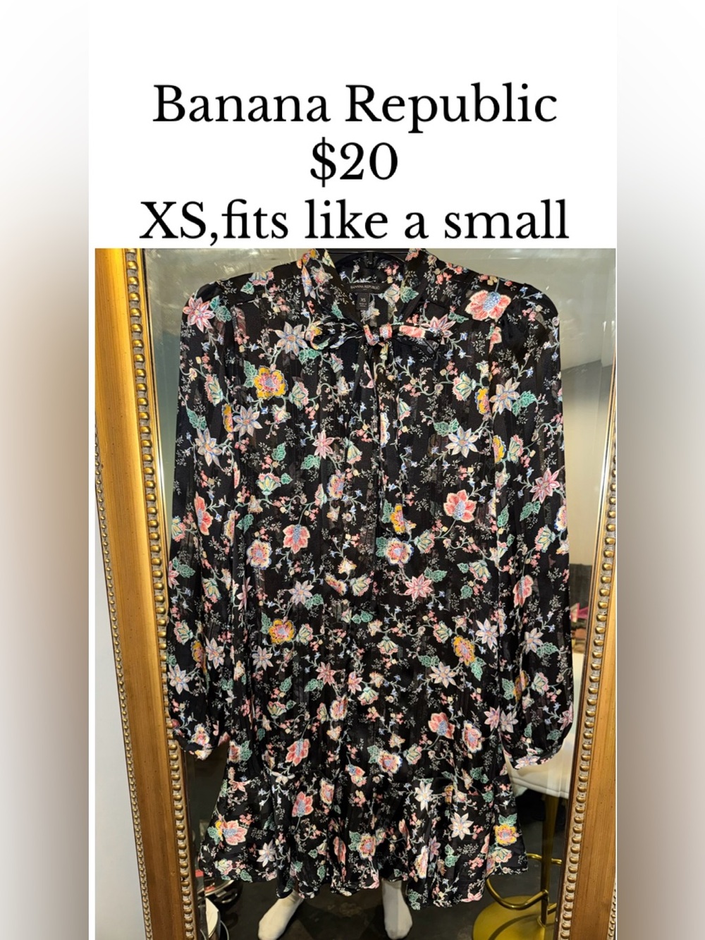 Banana Republic Black Floral Ruffle-Hem Dress